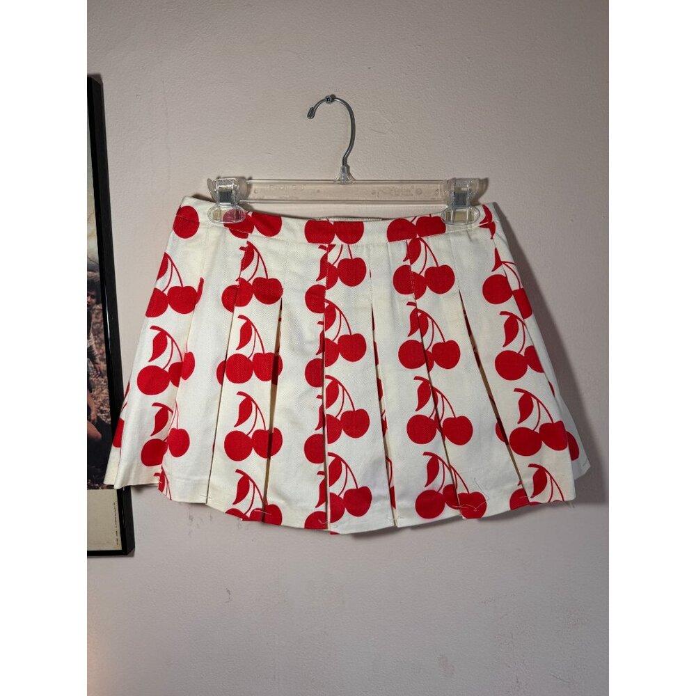 Vintage Luella Bartley Cherry Print Pleated Wrap Mini Skirt Size 3 - Picture 8 of 9